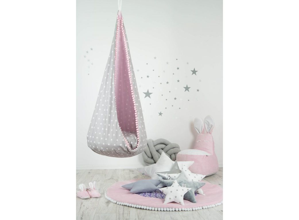 Elis Design Αιώρα Κρεμαστή Κούνια/Φωλιά Gray Pink Stars