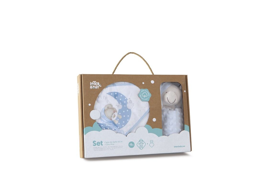 Interbaby Bear Set Μπουρνούζι Κάπα 100Χ100 &, Βελούδινο Πανάκι Παρηγοριάς Blue