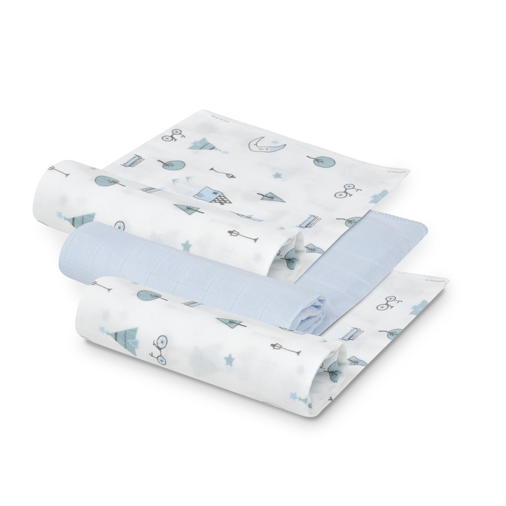 Interbaby Πάνες Αγκαλιάς Bamboo 55x70 Σετ 3 Τεμ Blue